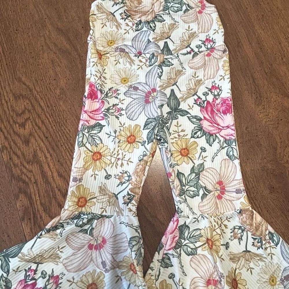Retro floral bellbottom boutique jumpsuit romper for your little trendsetter!